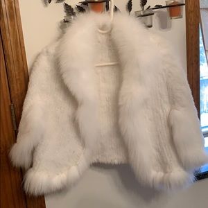 White mink and rabbit fur shawl/cropped jacket